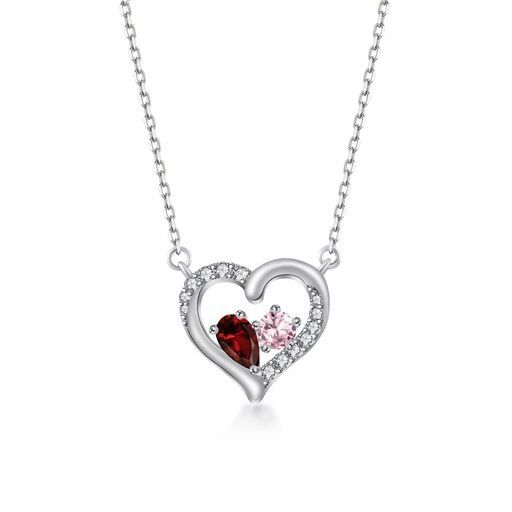 Necklace - [PHNIBIRD]ガーネットネックレスレディース金属アレルギー対応「心から愛する」シルバー925ハートネックレスピンクトルマリンペンダント1月誕生石色合わせ20代30代女性誕生日プレゼント母…
