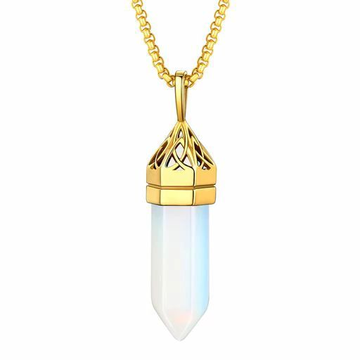 Necklace - [Bestyle]ネックレスレディース誕生石6月ムーンストーン合成石ステンレスペンダントメンズ男女兼用アクセサリー(ゴールド)