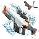 電動ウォーターガン 光る 水鉄 電動 【LEDライト&自動給水&2個バッテリー付き】 大容量930ml 超強力飛距離 8-10m 高速連発 水遊び 子供から大人...