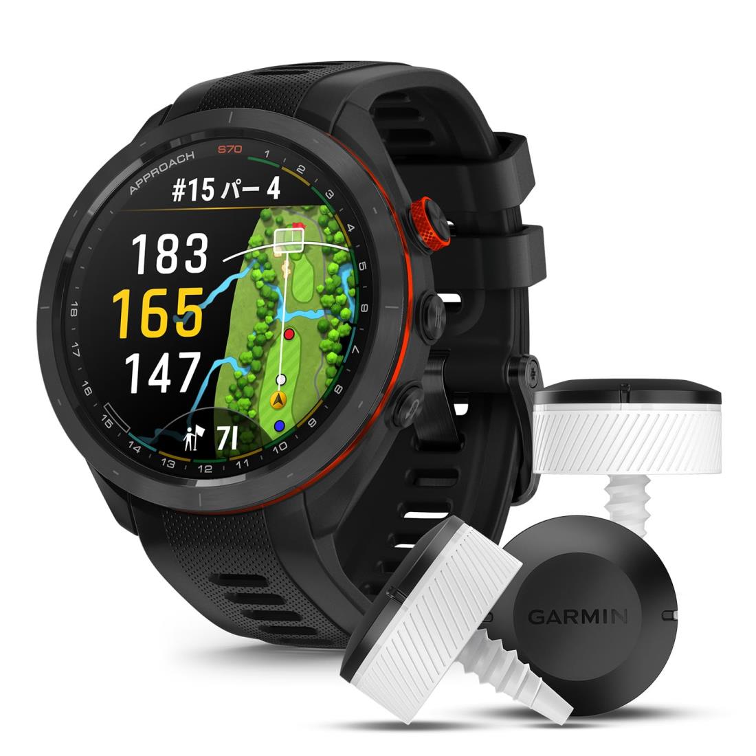 ガーミン(GARMIN) Approach S70 47mm Black/Approach CT10 （3個入り）バンドル ゴルフウォッチ GPSマップ Suica対応 バーチャルキャディ 010-02746-23