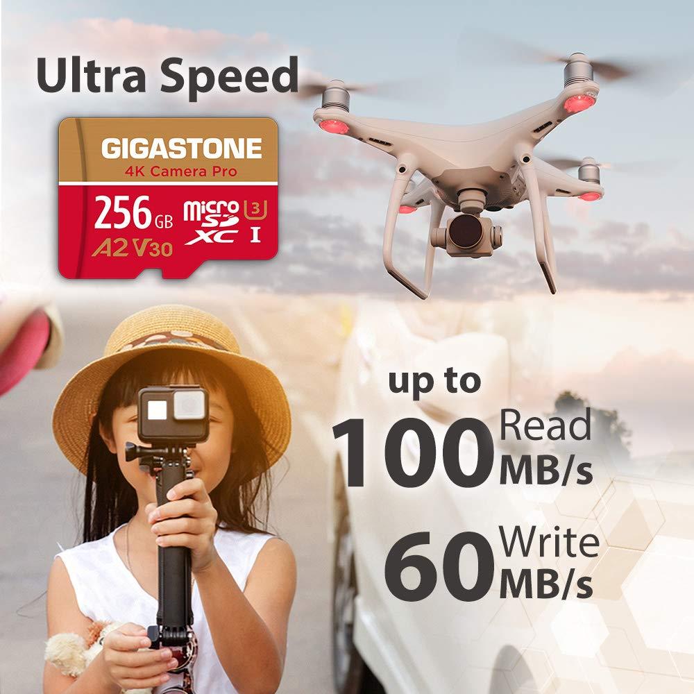 Gigastone マイクロSDカード 256GB A2 V30 Ultra HD 4K ビデオ録画 Gopro アクションカメラ スポーツカメラ 高速4Kゲーム 動作確認済 100MB/s マイクロSDXC UHS-I U3 Class 10 SD変換アダプタ付き Nintendo Switch