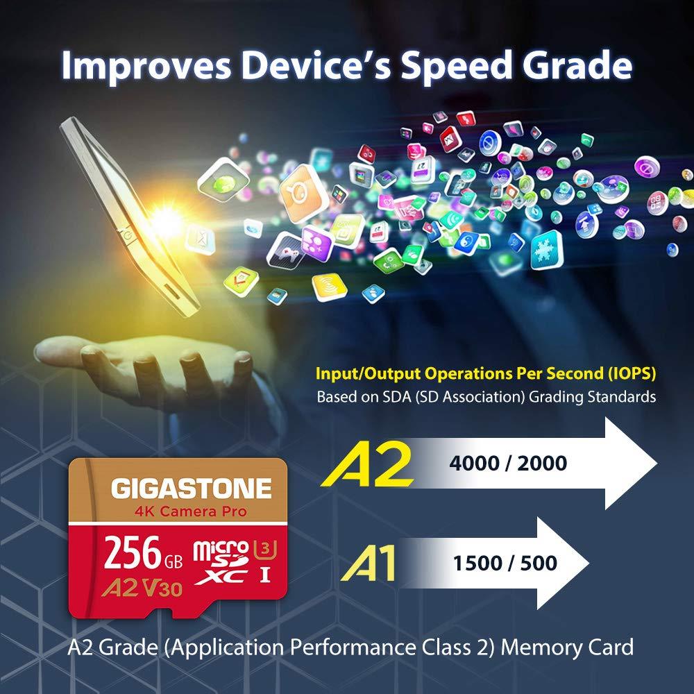 Gigastone マイクロSDカード 256GB A2 V30 Ultra HD 4K ビデオ録画 Gopro アクションカメラ スポーツカメラ 高速4Kゲーム 動作確認済 100MB/s マイクロSDXC UHS-I U3 Class 10 SD変換アダプタ付き Nintendo Switch