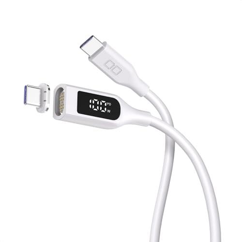 CIO マグネットシリコンケーブル [液晶ディスプレイ付きモデル] 100W対応 USB Type-C 磁石で脱着 防水規格 IPX5対応 iphone15 タイプC ケーブル (ストレート,ホワイト, 1m)