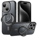 iPhone 15 適用 ケース Magsafe対応 アイフォン15 カバー 360°回転スタンド Uovon スマホケース アイホン15 携帯ケース ワイヤレス充電 車載ホルダー 対応 ストラップ穴付き 半透明 指紋防止 黄变防止 ・ ブラック(2)