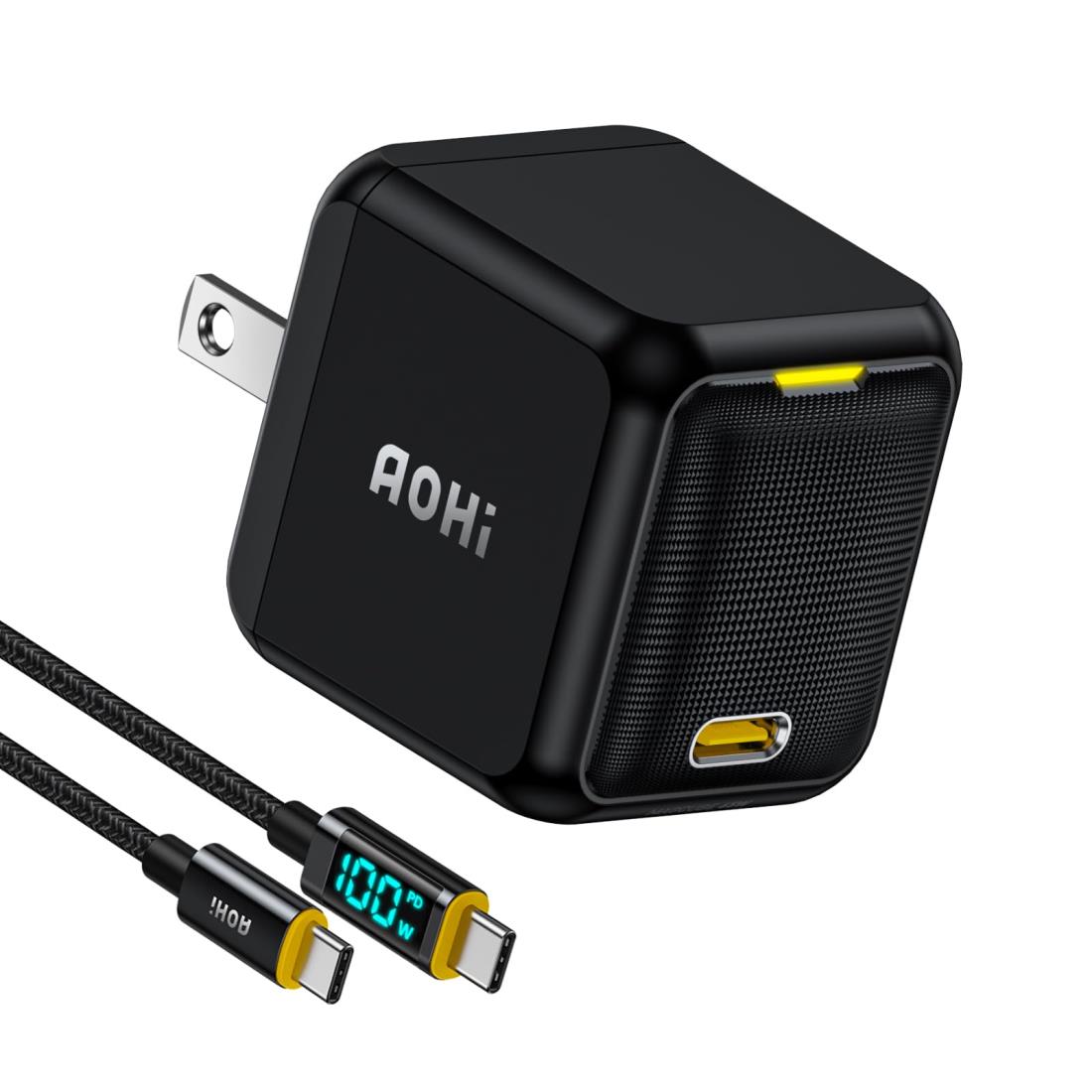 AOHI pd 充電器 65w 対応 USB‐C ac アダプター 急速充電 65w 65w usb-c 充電器 (新型GaN採用/PSE技術基準適合) 充電器 type-c iPhone14/ 15 / 15 plus/15pro/15 Pro max/Android/MacBook ノートPC ディスプレイ線付き 各種 その他USB-C 機器対応 (ブラック)