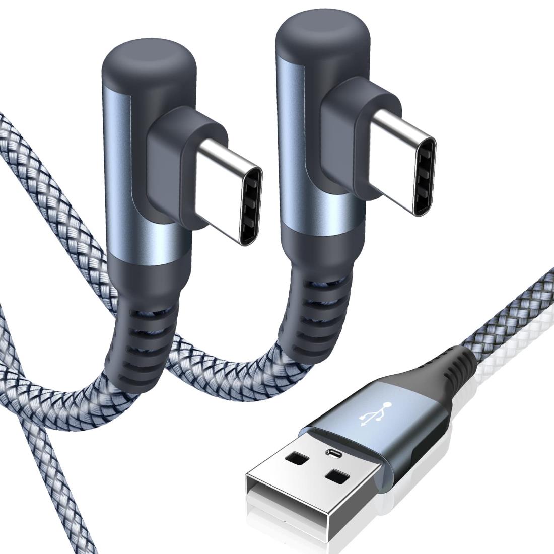 USB Type C ケーブル L字【2本セット 3m】Sweguard USB-C to USB-A ケーブル【PD& QC3.0対応 3.1A急速充電】タイプc 充電ケーブル iPhone 16 15 Pro Max,アイホン15 16 Pro Max,iPad Pro、Samsung Galaxy S23 S22 S10,Sony,Huawei,Pixel、usb c機器と互換性があり(灰)