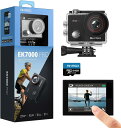 AKASO EK7000 Pro 4K アクションカメラ + 64GBメモリカード 2000万画素 タッチパネル式 Type-C外部マイク対応 手ブレ補正 WIFI搭載 広角レンズ 40m防水 水中カメラ HDMI出力 スポーツカメラ リモコン付き 2つ1350mAhバッテリー 豊富なアクセサリー ウェアラブルカメラ