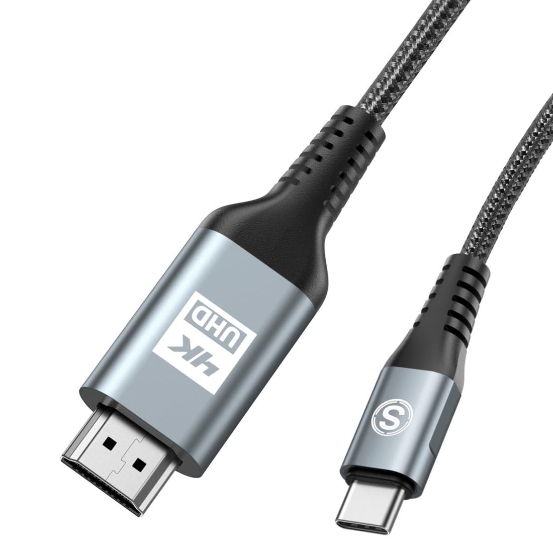 HDMI Type-C 変換ケーブル 2M, 4K USB-C HDMIケーブル Thunderbolt3対応 ナイロン編み 映像出力 携帯画面をテレビに映す タイプC HDMI USB HDMI変換ケーブル iPhone15 Pro Max,MacBook/iPad Pro/iMac/Surface/Dell/HP/Samsung Galaxy S23 S22 S21 S20 等対応-灰