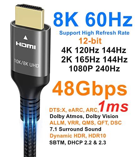 Ubluker 10k 8k 4k HDMI 2.1 ケーブル 3m、(HDMI認証)超高速 HDMI ケーブル 4k 120Hz 144Hz 2k 165Hz 8k 60Hz ARC eARC 48Gbps 1ms 12bit DTS:X Dolby Atmos HDR10+ 3D 5D VRR、対応Apple TV Mac RTX4090 ゲーム PC TV サウンドバー PS5 4 Xbox 3