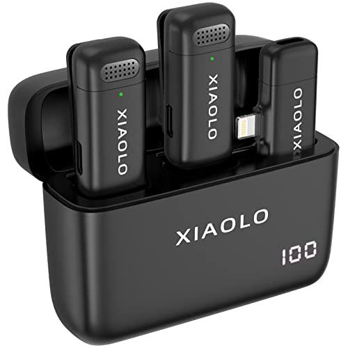 XIAOLO-ワイヤレスマイク-ピンマイク-iPhone/iPad用スマホ外付けマイク-ノイズキャンセリングマイクーム Vlog インタビュー セミナー プラグ＆プレイ (ブラック - IOS携帯電話用)