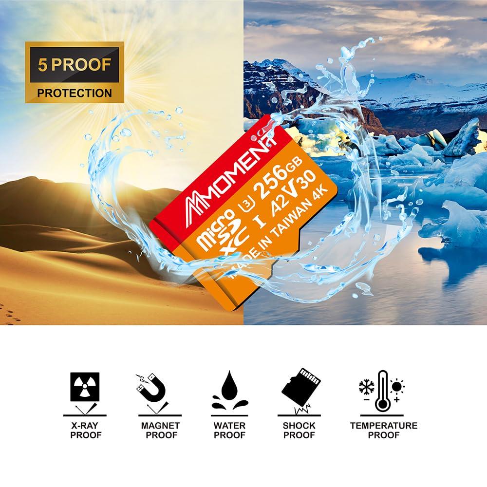 MMOMENT 256GB A2V30 MicroSDXCカード Gopro対応 SDアダプター付【読込最大160MB/s】