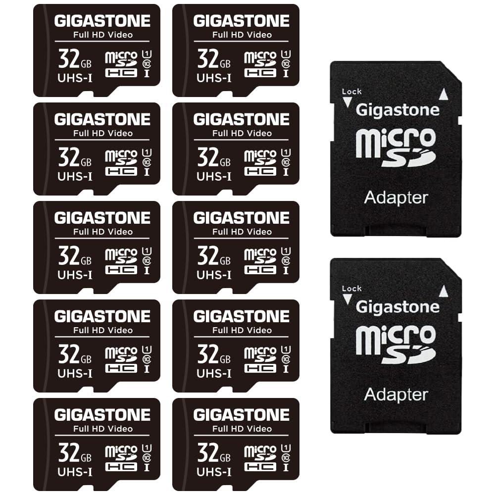 Gigastone マイクロSDカード 32 GB 10個セット SDアダプタ付き ミニ収納ケース付き SDHC U1 C10 90MB/S Class 10 UHS-I フルHD 動画
