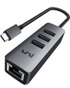 USB Type C LAN 4-in-1 ハブ uniAccessories 1000Mbps USB3.1 Gen 1*3ポート】Type C ハブ RJ45イーサネットポート / Gigabit対応/Thunderbolt 3 タイプ C 有線LAN 変換アダプタ、5Gbps高速データ転送、MacBook/Surface Book/iPad Pro/Android/Windows等対応