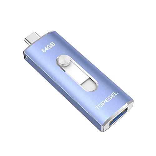 USBメモリ64GB 3.0 Type-C USBメモリ2in1 OTG デュアルメモリ（TypeC+USB3.0） 高速フラッシュドライブ スライド式 USB Cフラッシュメモリ スマホ/Windows/ノートパソコン対応 容量不足解消(ライトブルー)