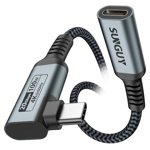 SUNGUY USB C 延長ケーブル USB 3.2 Gen2x2 (20Gbps) 0.5M 100W PD急速充電 4K@60Hz映像出力 L字 Thunderbolt3対応 タイプc 延長コード ナイロン編み iPhone15シリーズ対応 / デスクトップパソコン/スマートフォン/ラップトップ/タブレットなど様々なType-Cデバイスに対応 50