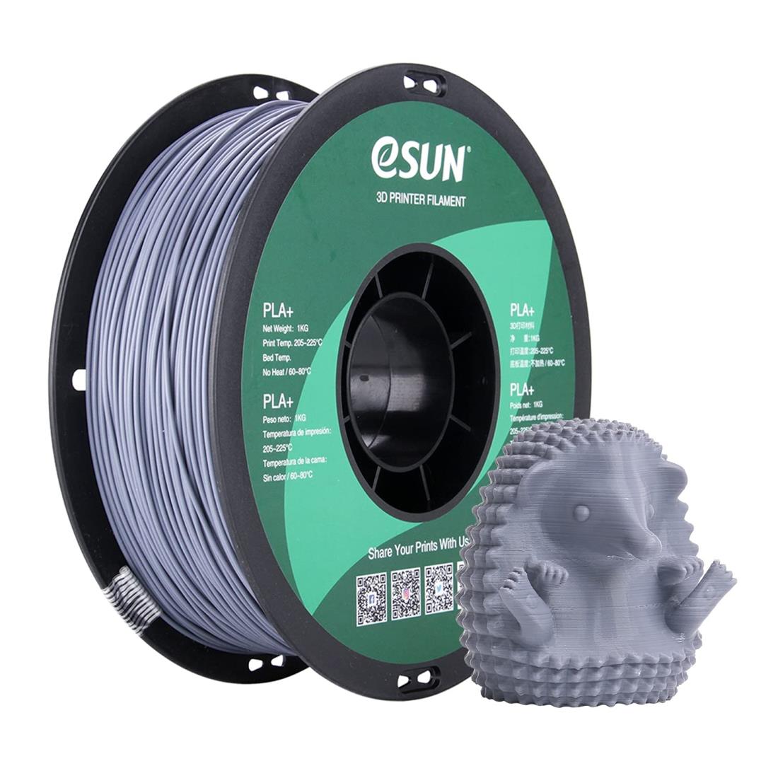 eSUN PLA Plus 3Dプリンターフィラメント PLA+ 寸法精度+/-0.03mm、1.75mm径 3Dプリンター用 正味量1KG (2.2LBS) スプール造形材料PLA材料 (グレー)