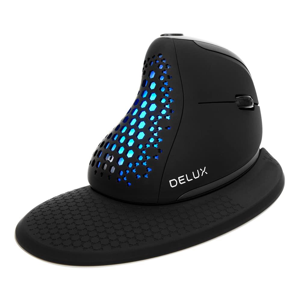 DELUX Seeker ワイヤレスエルゴノミクスマウス OLEDスクリーン 最大4デバイス接続 3モード：有線/無線 2.4G/Bluetooth サムホイール 最大7200 DPI 腱鞘炎防止 プログラム可能 充電式 静音マウス (M618XSD-ブラック)