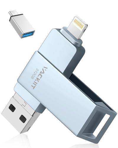 Vackiit 【MFi認証取得】iPhone用USBメモリー 512GB USBフラッシュドライブ 高速USB 3.0 フラッシュメモリー iphone写真保存usbバックアップ lightningコネクタ搭載 iPhone/iPad/PC/Android/Mac兼用 容量不足解消 パスワード保護 iPad Air/mini/iPhone 15/14/14 proなどに対