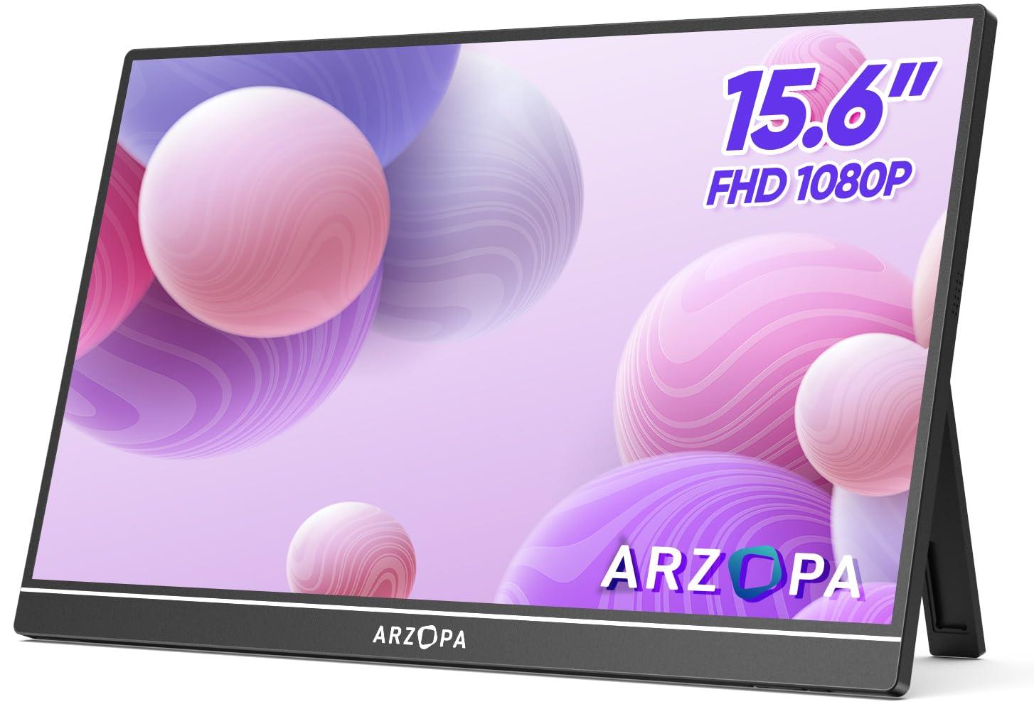 ARZOPA モバイルモニター 15.6インチ ポータブルモニター モバイルディスプレイ スイッチ用モニター 自立型ゲームモニター 非光沢IPS液晶パネル 薄型 軽量 1920x1080FHD HDRモード/ブルーカット機能 USB Tpye-C/mini HDMI/スピーカー内蔵 PS4/PS5/XBOX/Switch/PC/Macなど対応