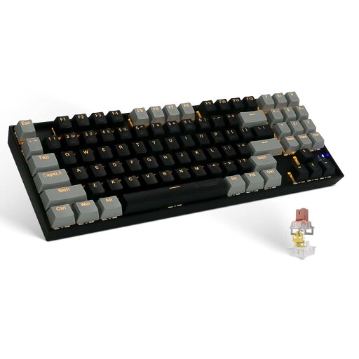 e元素メカニカルゲーミングキーボード89キー 赤軸 青軸 茶軸 USB有線接続 黄色LEDバックライト ナンバーパッド付きWindows/Mac/PS4に対応のゲーム/オフィス用キーボード (ブラック+グレー、茶軸) e元素メカニカルゲーミングキーボード89キー 赤軸 青軸 茶軸 USB有線接続 黄色LEDバックライト ナンバーパッド付きWindows/Mac/PS4に対応のゲーム/オフィス用キーボード (ブラック+グレー、茶軸)