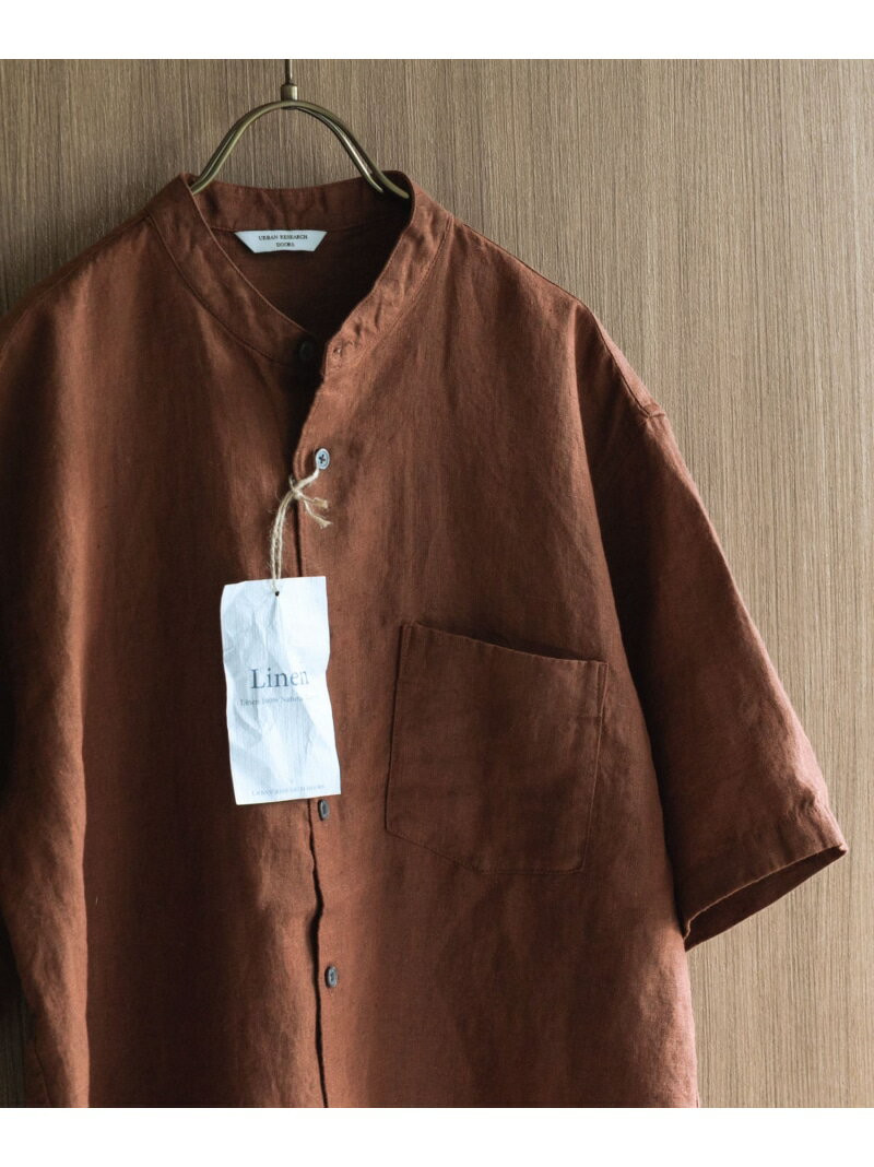 Rakuten - シルケットリネン バンドカラーショートスリーブシャツ URBAN RESEARCH DOORS アーバンリサーチドアーズ トップス シャツ・ブラウス ブルー ホワイト ブラウン【送料無料】[Rakuten Fashion]