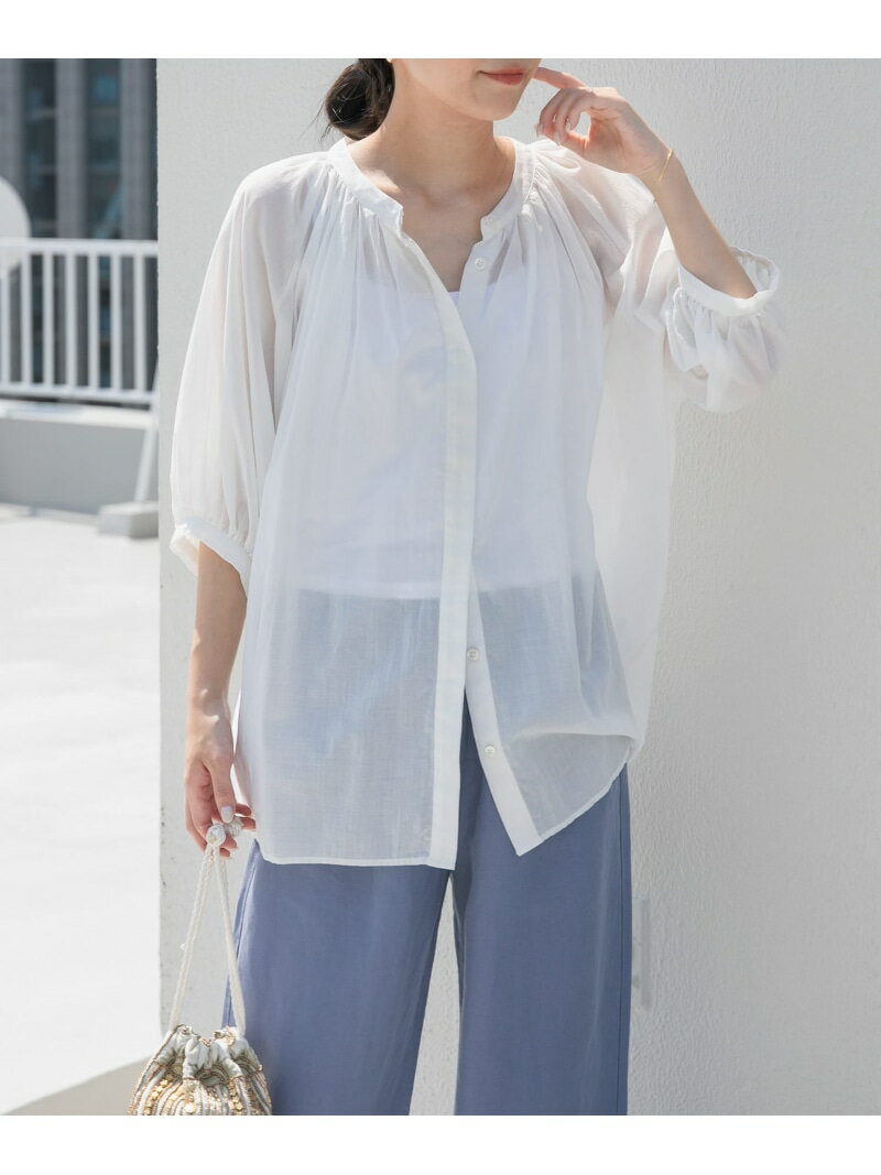 【SALE／50%OFF】コットンボイルタックギャザーブラウス URBAN RESEARCH DOORS アーバンリサーチドアーズ トップス シャツ・ブラウス ホワイト ブルー ブラック オレンジ【RBA_E】【送料無料】[Rakuten Fashion]のサムネイル