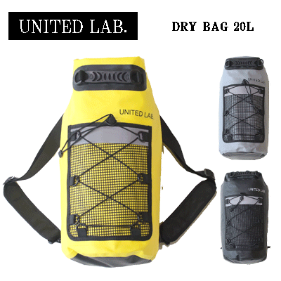 【UNITED LAB. ユナイテッドラボ】DRY BAG 20L ドライバッグ ウォーターバッグ筒形 カラー:BLACK(黒) YELLOW(黄色) GREY(グレー)(シールライン シュノーケルドライバッグ 防水 防汚 ドライチューブ ショルダー ウェットバッグ リュック 人気 NEW プールバッグ )