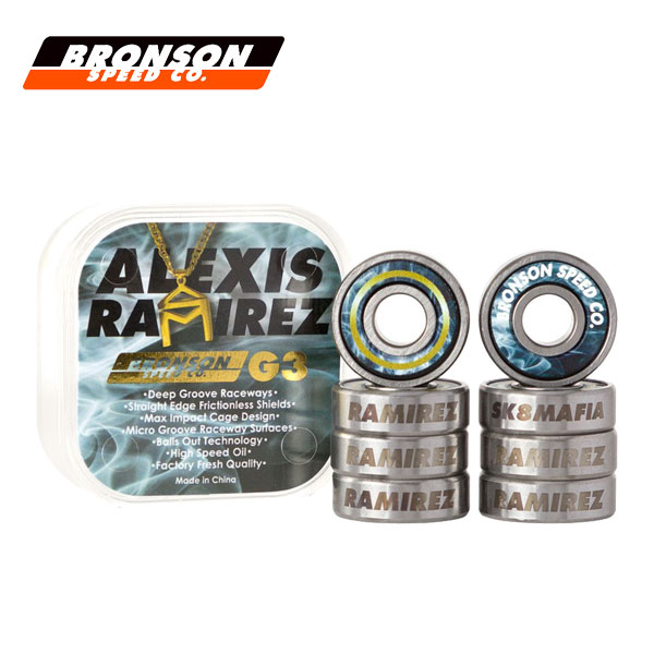 【BRONSON SPEED CO ブロンソン】スケートボード ベアリング AREXIS RAMIREZ G3 ムーンアイズ 8個入り 高耐久 高回転 速い ninja bearing