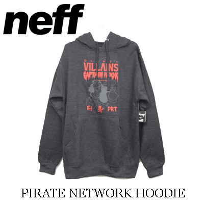 【NEFF(ネフ)×DISNEY】PIRATES NETWORK HOODY カラー:CHC/チャコールグレー(ネフ ディズニー キャプテンフック スノーボード スノボ スウェット パーカー プルオーバー)