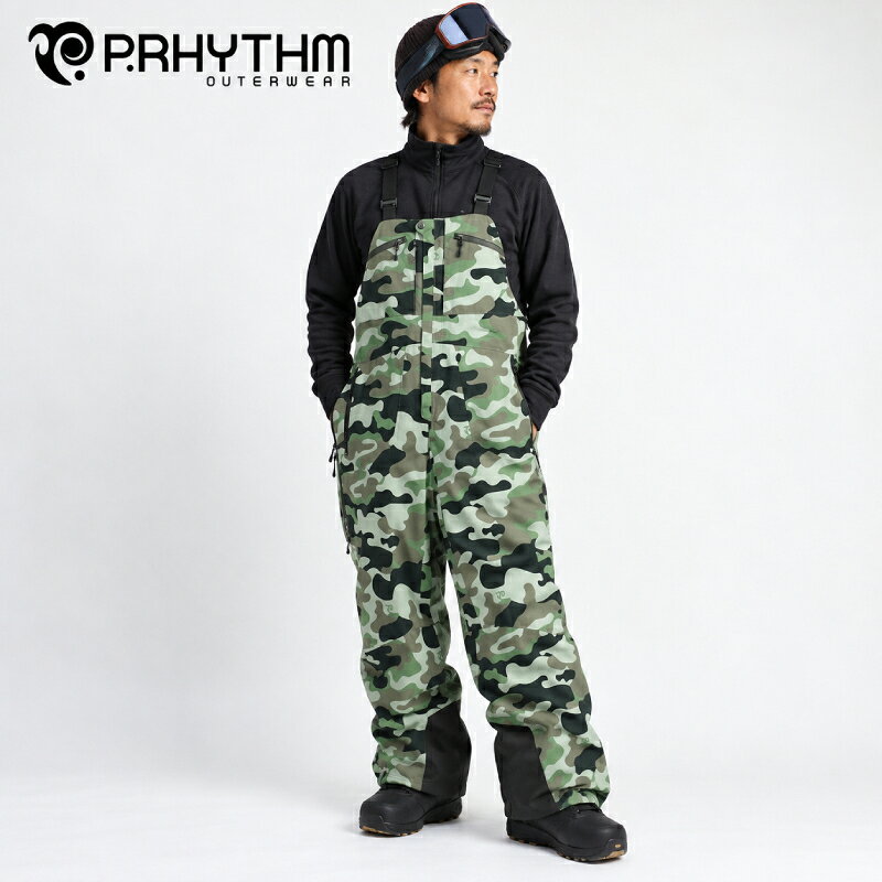 【P.RHYTHM プリズム】スノーボード ウェア PEAK BIB ユニセックス カラー P CAMO カモ(バックカントリー ハイエンド ビブパンツ アウター 高耐水 高機能 型落ち)