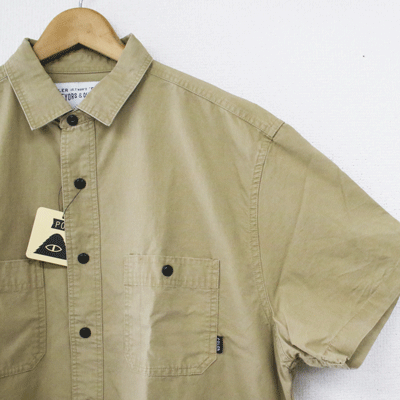 【POLeR ポーラー】半袖 ボタン シャツ メンズ WASHED S/S BUTTON DOWN SHIRT カラー BEIGE(アウトドア キャンプ スケートボード camp vibes ワイド シルエット 身幅広め northface outdoor stuff)