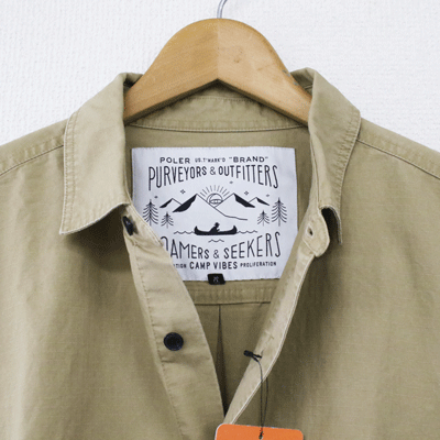 【POLeR ポーラー】半袖 ボタン シャツ メンズ WASHED S/S BUTTON DOWN SHIRT カラー BEIGE(アウトドア キャンプ スケートボード camp vibes ワイド シルエット 身幅広め northface outdoor stuff)