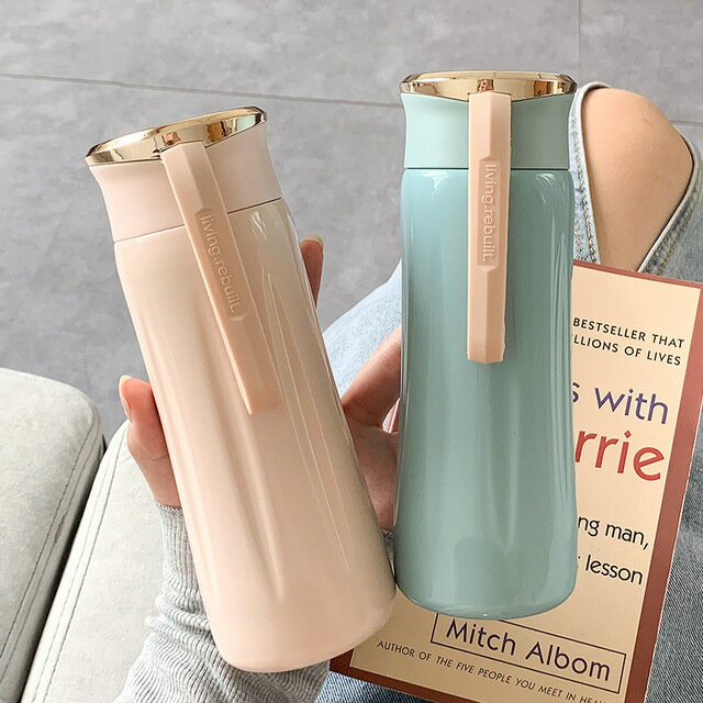 【水筒】 魔法瓶カップ 350ML 可愛い 304ステンレス鋼製 キャリーロープ付き 軽量 保温 杯子 おしゃれ 持ち運び ボトル オフホワイト スカイブルー ピンク 真空断熱 保温カップ 保温水筒 保温ボトル マグボトル 魔法瓶 真空杯 贈り物 プレゼント 母の日 敬老の日のサムネイル