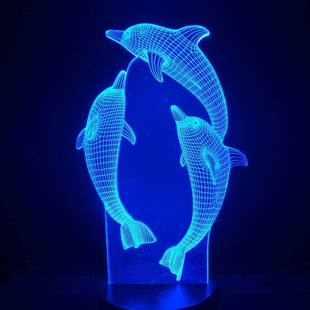 アクアリウム イルカ 水族館 3匹イルカ 3D ランプ クリスマス 新年 イルカ 3D タッチナイト ライトランプ 多彩変色 テーブルランプ 部屋飾り物 誕生日ギフト USB充電 (イルカ)