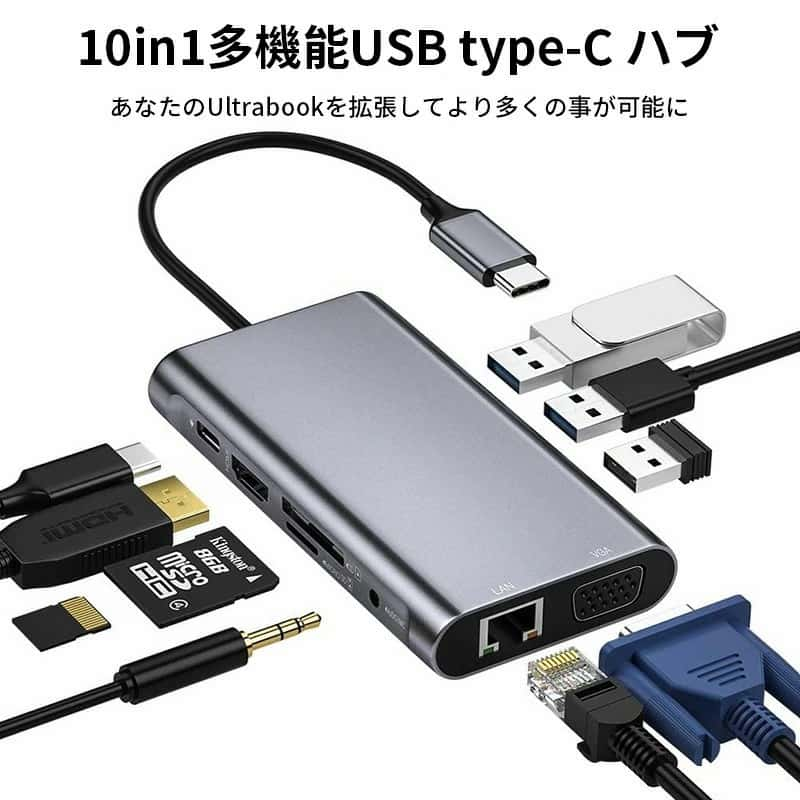 10in1 usbnu type-c lan nu HDMI ϊ 4K 100WPDo VGA SD microSDJ[h[_[ fBXvC2ɏo͉\ ^Cvc ϊA_v^[