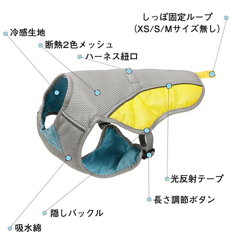 【XS-M】クールベスト 犬 冷感犬服 小型犬 中型犬 大型犬 ペットクーリングベスト ペット用品 ドッグウェア 冷却コート ひんやり 夏 ベスト クール犬用夏服 夏服 熱中症対策 暑さ対策 快適 着脱簡単 通気 汗吸収