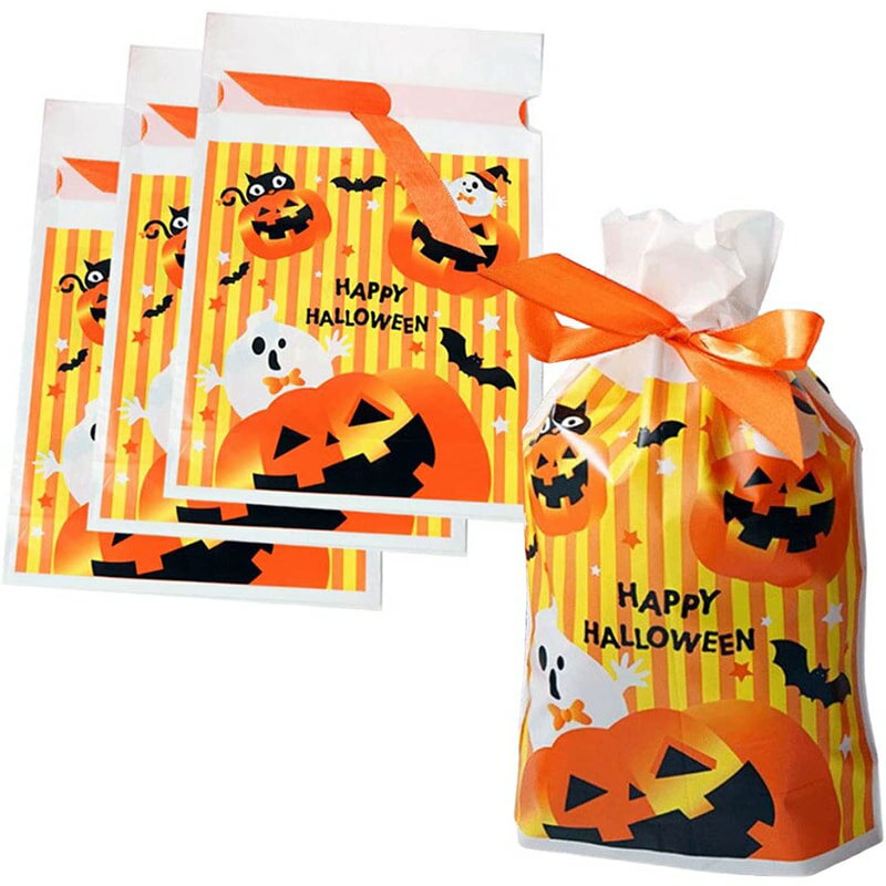 【50枚セット】 ハロウィン ラッピング 袋 プレゼント ラッピング袋 お菓子 バッグ 手提げ袋 レジ袋