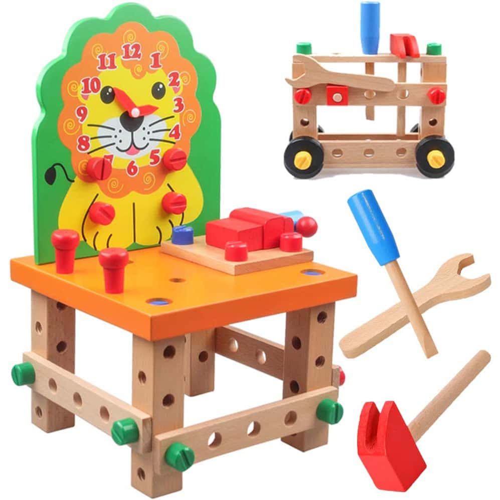 ままごと ツールキット 木製 組み立ておもちゃ 56点セット スクリュー ツール着せ替えゲーム ネジ ハンマー 車 椅子 子ども