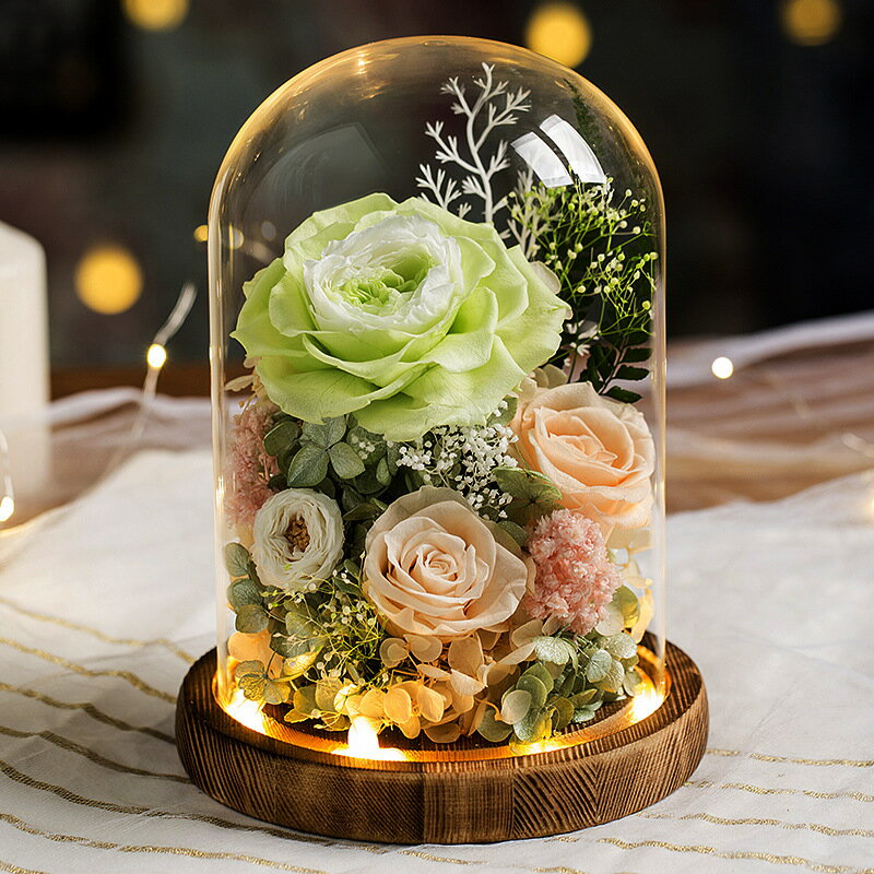 プリザード フラワー 枯れない花 お花 誕生日 花 ギフト 薔薇 ドライフラワー フラワー ギフトガラスドーム LEDライト 手作りのお花 誕生日女友達 母の日感謝お年寄りへの敬意記念日プレゼントのサムネイル