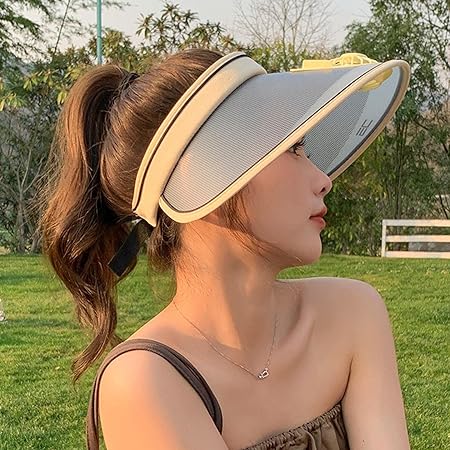 ファン付きバイザーハット、女性用サンバイザーファンハット - 冷却ファンバイザー日焼け防止つば広帽子 | 充電式女性ファンバイザーハット 釣り、キャンプ、アウトドアスポーツ用