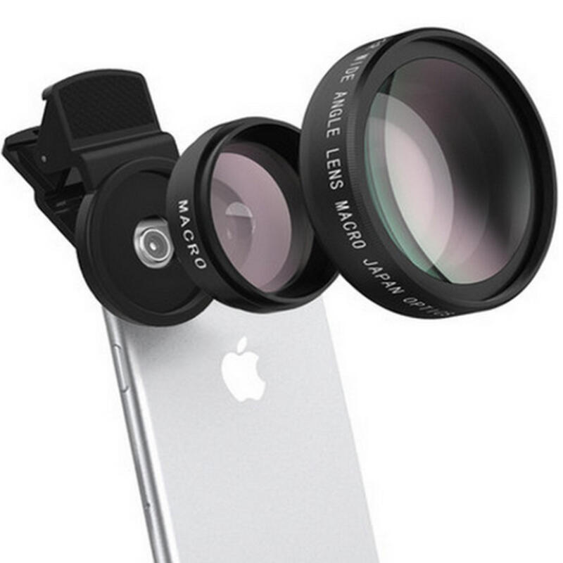 スマホレンズ クリップ式 0.45倍広角レンズ マクロレンズ 魚眼レンズ 高画質カメラレンズキット スマホ用カメラレンズセット iphone Android全機種対応 簡単装着 携帯レンズ 2in1レンズ