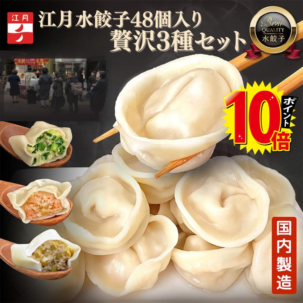 【水餃子専門店P10倍・クーポンあり】冷凍水餃子 贅沢48個セット (ニラ24、エビ12、江月12) 960g 駅ナカ 本格 台湾 水餃 手包み 国産 餃子 常...