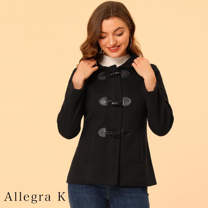 Allegra K ピーコート フード付き ショート丈 ジッパー Pコート チェスターコート ジャケット ダッフルコート 防寒 秋 冬 シンプル レディース 大人可愛い スプリングコート XS S M L XL