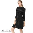 Allegra K デニムワンピース 長袖 レディース ワンピース シンプル かわいい ワンピース 前開き 七分袖 ワンピース ショート丈 春服 秋..