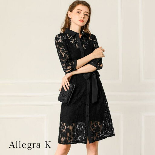 Allegra K レース ドレス 可愛い ワンピース ブラック 花柄 ドレス レディース ドレス ベルト付き 結婚式 二次会 同窓会 女子会 飲み会 エレガント 女性 ドレス 10代 20代 30代 Allegra K レース ドレス 可愛い ワンピース ブラック 花柄 ドレス レディース ドレス ベルト付き 結婚式 二次会 同窓会 女子会 飲み会 エレガント 女性 ドレス 10代 20代 30代