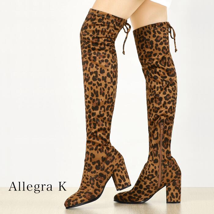 Allegra K ニーハイブーツ レディース 長靴 チャンキーヒール 太ヒール 歩きやすい 疲れにくい ブーツ 秋冬 防寒 ブーツ 女性 シューズ 美脚 大人可愛い エレガント