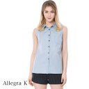 Allegra K シャツ 夏 レディース 無地 ノースリーブ トップス 女性 おしゃれ シンプル シャツ 大人可愛い 通勤 ディリー カジュアル