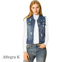 Allegra K ベスト デニムジャケット ノースリーブ ダメージ レディース アウター ショート丈 カジュアル ベスト デニム おしゃれ