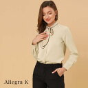 Allegra K ブラウス レディース トップス シャツ 長袖 無地 おしゃれ オフィス 女性 トップス ブラウス シャツ 通勤 就活 フォーマル