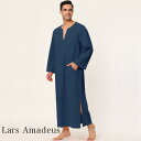 Lars Amadeus ナイトガウン パジャマ メンズ ルームウエア 部屋着 北欧 長袖 オールシーズン ロングパジャマ ナイトガウン 男性 寝間着 Vネック...